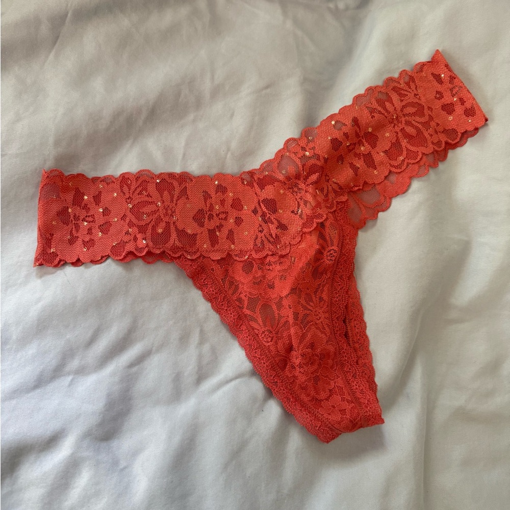 Victoria's Secret Floral Lace Thong in Coral